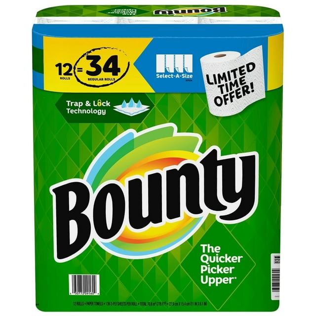 Bounty SelectASize 2Ply Paper Towels, White (139 sheets/roll, 12