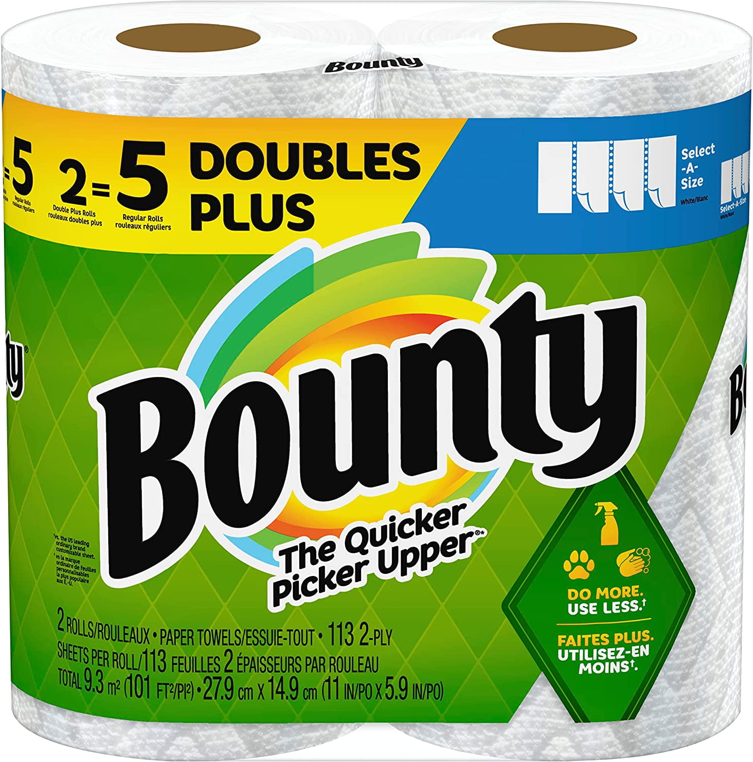Bounty Select-A-Size Paper Towels, 2 Double Plus Rolls, White, 113 Sheets Per Roll