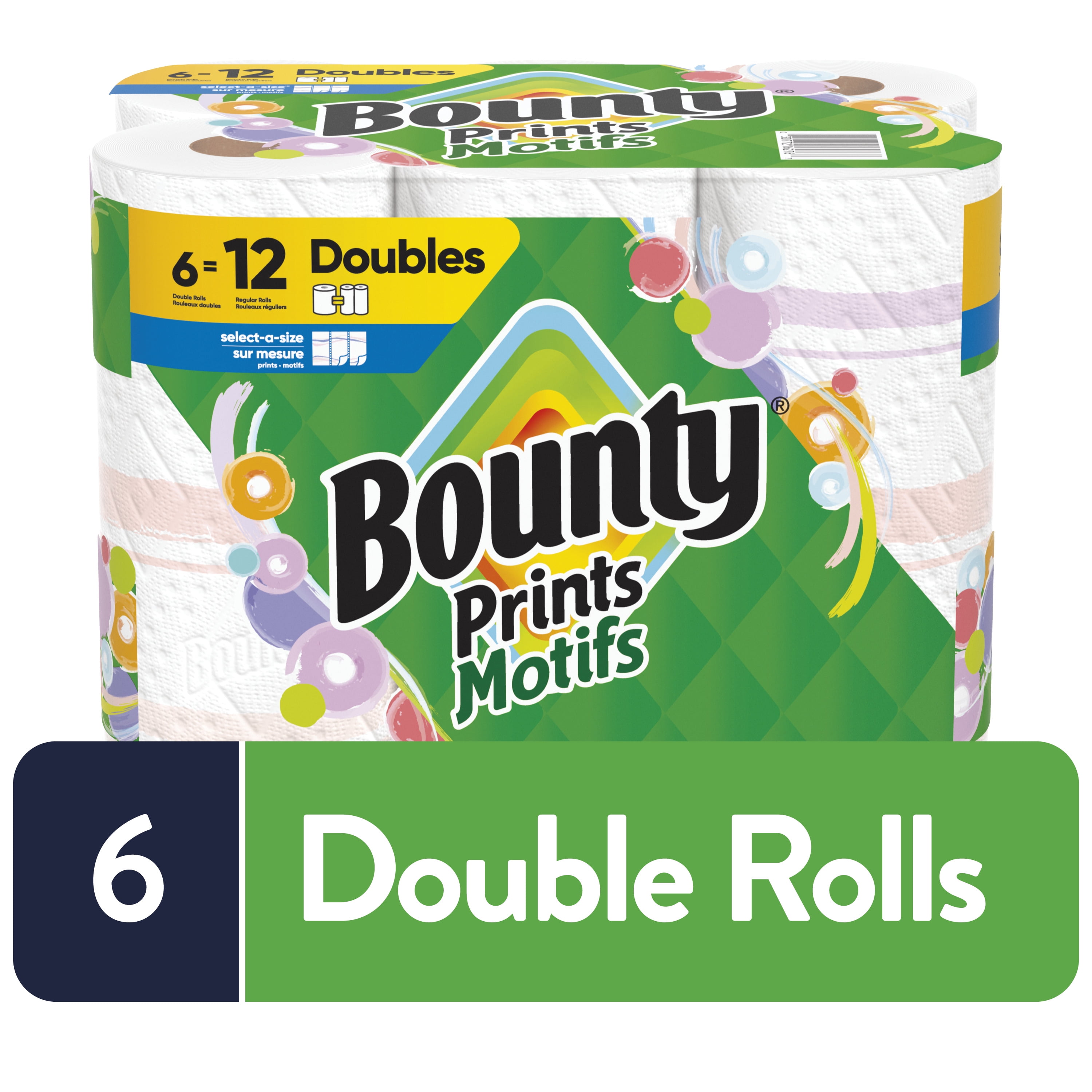 Bounty Select-A-Size Paper Towels, 6 Double Rolls, Print, 90 Sheets Per Roll