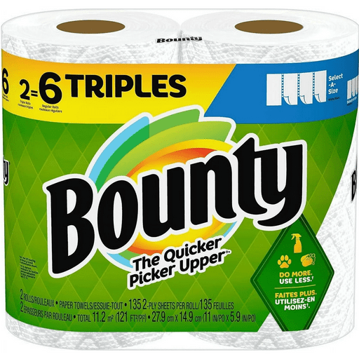 Bounty Select-A-Size Paper Towels, DMF15 White, 2 Triple Rolls = 6 Regular Rolls (Pack of 1)