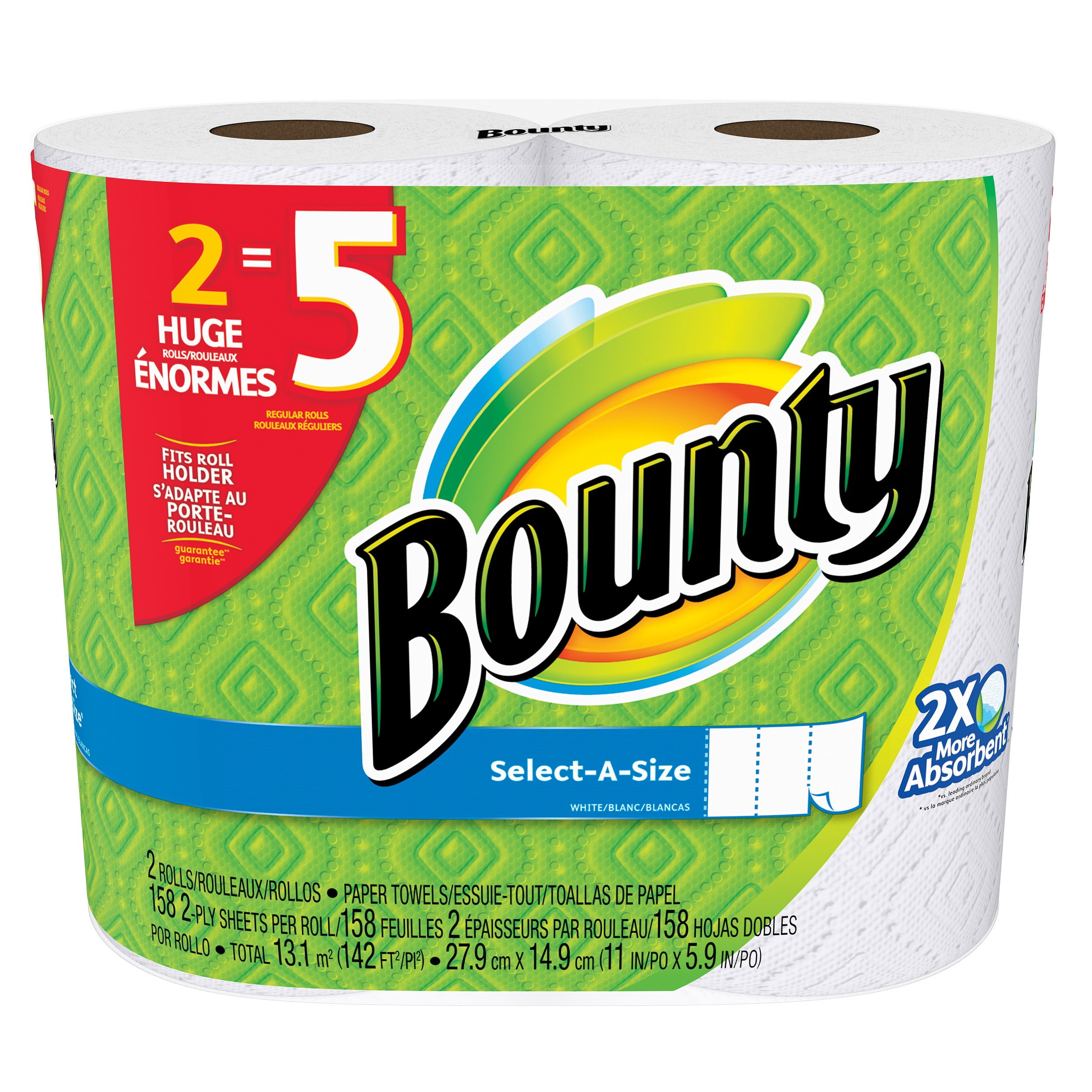 Bounty Paper Towels, Select-A-Size, White, 2 Huge Rolls