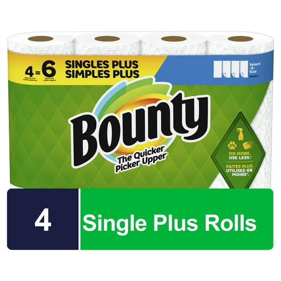 Bounty Select-A-Size Paper Towels, White, 4 Single Plus Rolls