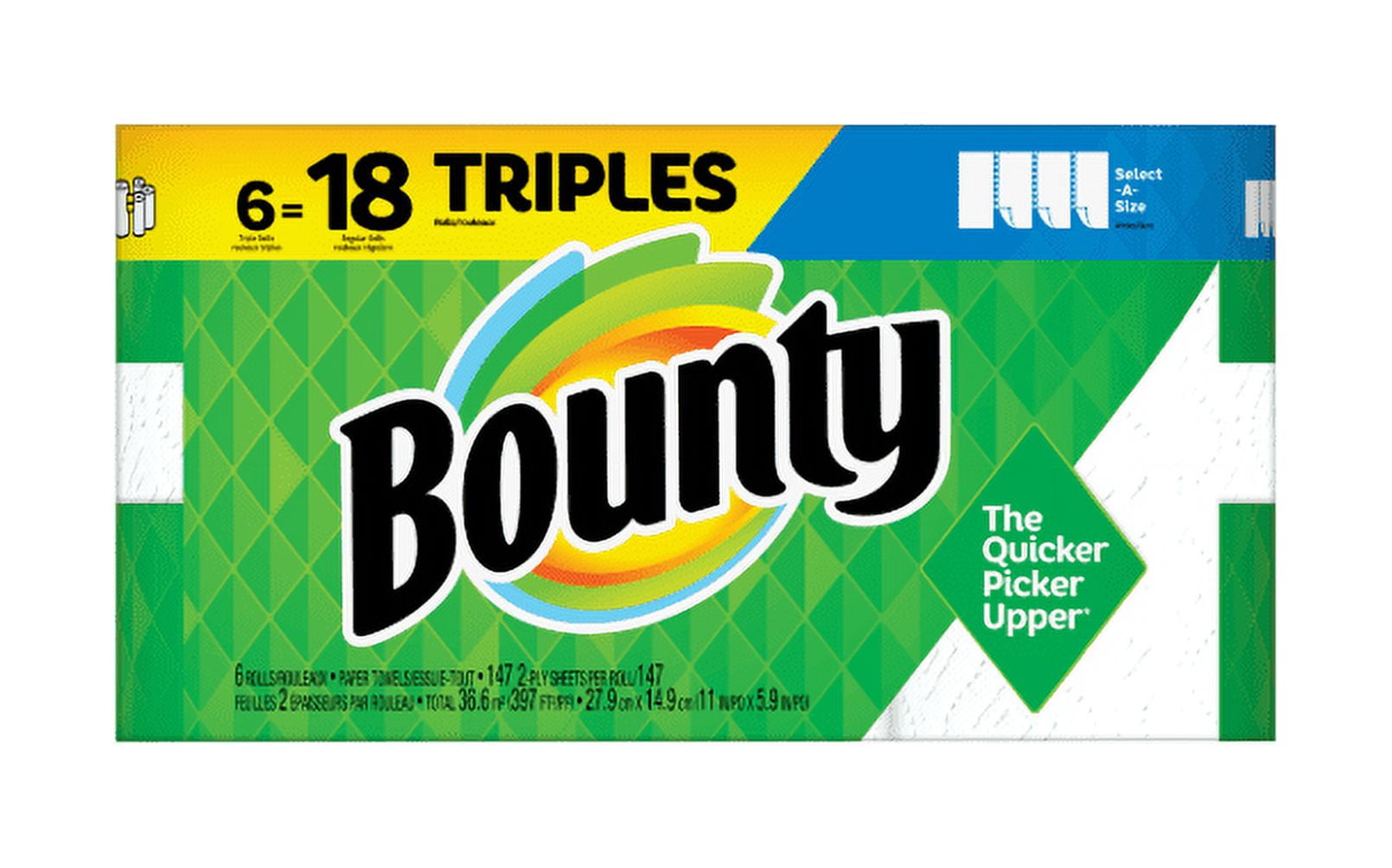 Bounty Select-A-Size Paper Towels, White, 6 Triple Rolls
