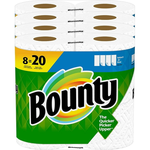 Bounty Select-A-Size Paper Towels, White, 8 Double Plus Rolls = 20 Regular Rolls