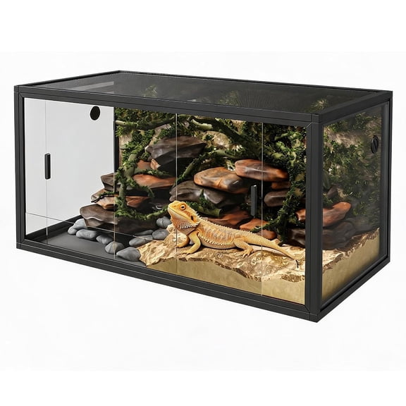 Boupower 83 Gal Bearded Dragon Tank, 48 x 20 x 20 in Reptile Enclosure with Sliding Glass Door