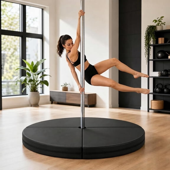 Boupower Foldable Pole Dance Mat, 59 Inch 3.54" Thick EPE Foam Crash Mat, Round Portable Pole Fitness Safety Mat with Center Hole for Home Gym Workout