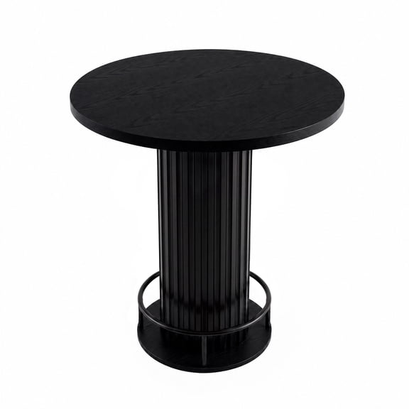 Boupower Round Bar Table, 31.5 Inch Pub Dining Table with Fluted Pedestal & Metal Footrest, Counter Height High Top Table for Home Bar, Kitchen, Dining Room