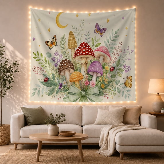 Bouquet Arrangement Stylized With Mushrooms As Main, Mystical Fantasy for Space Lovers, Galaxy Room Decor, Mother's Day Gift, Tapestry Wall Hanging for Bedroom and Dorm