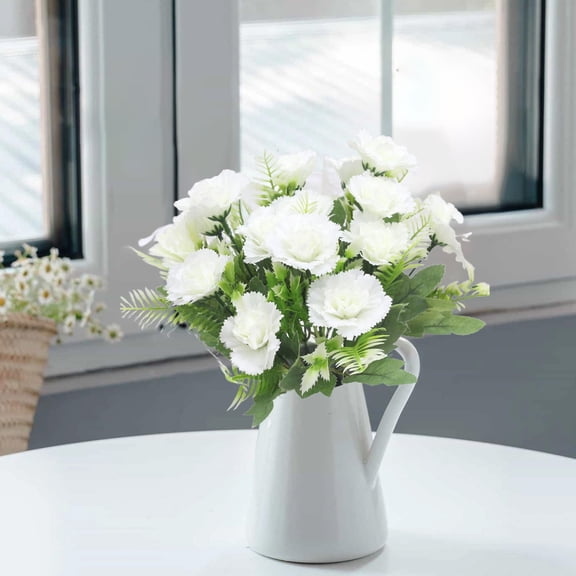 Bouquet of Artificial Silk Flower White Carnations, Bouquet and Green Leaf for Party,Home Decor Bridal Wedding Holding Flowers Festival Decor Especial Festival Decoration