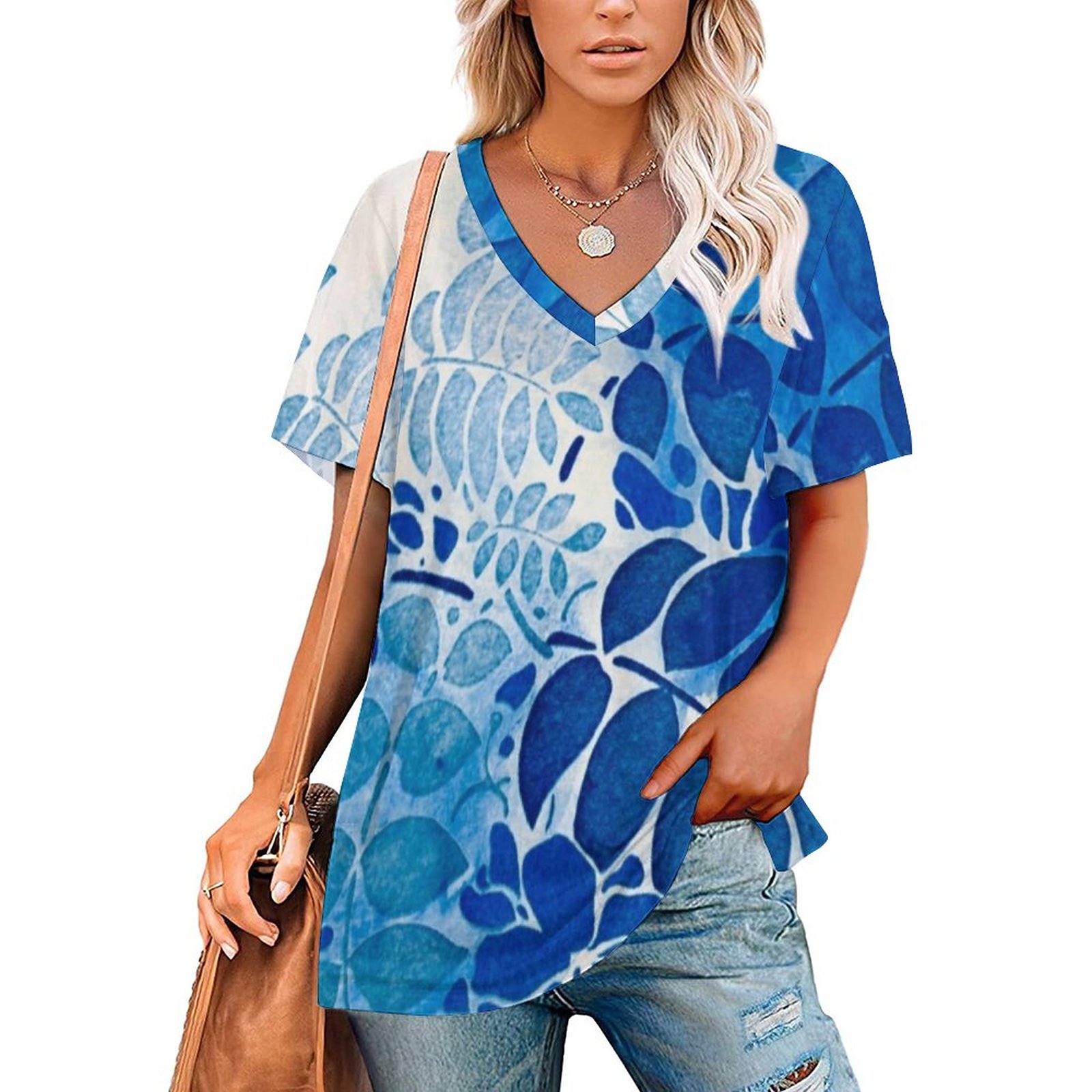 Short Sleeve Tee - Woodcut Flowers in Arctic Blue & Lark main image 1