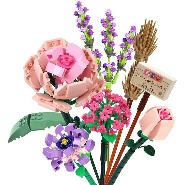 Flowers Bouquet Building Kit, Artificial Flower Blocks Set Toy for