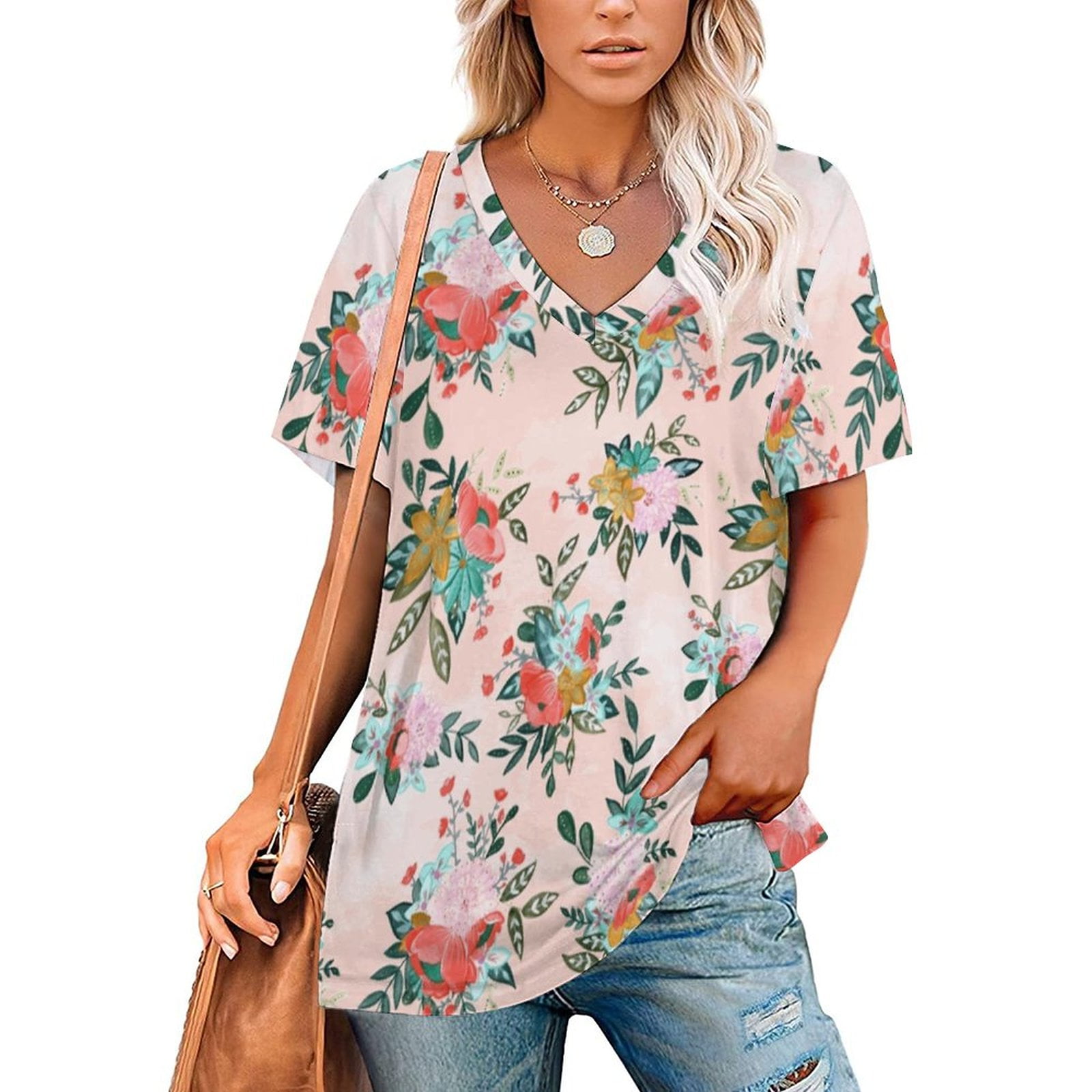 Bouquet Bursts Print O Neck Off The Shoulder Top Short Sleeved T Shirt Bouquet Bursts Print O Neck Off The Shoulder Top Short Sleeved T Shirt
