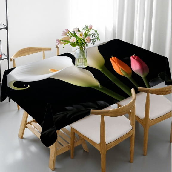Bouquet Calla Lily Flower Tablecloths rectangle , Machine-Made - Polyester Tablecloths Rectangular Tablecloth, Cafe, dinner, picnic,