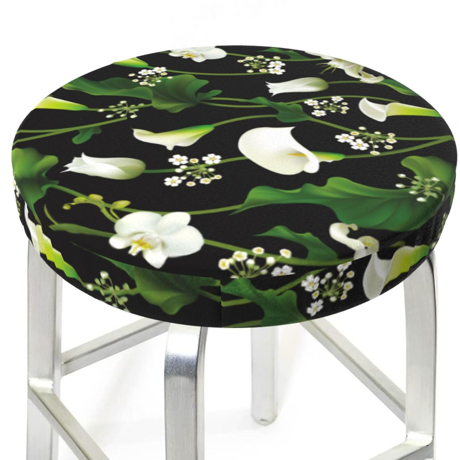 Bouquet Calla Lily Flowers Round Bar Stool Seat Covers, Elastic Round
