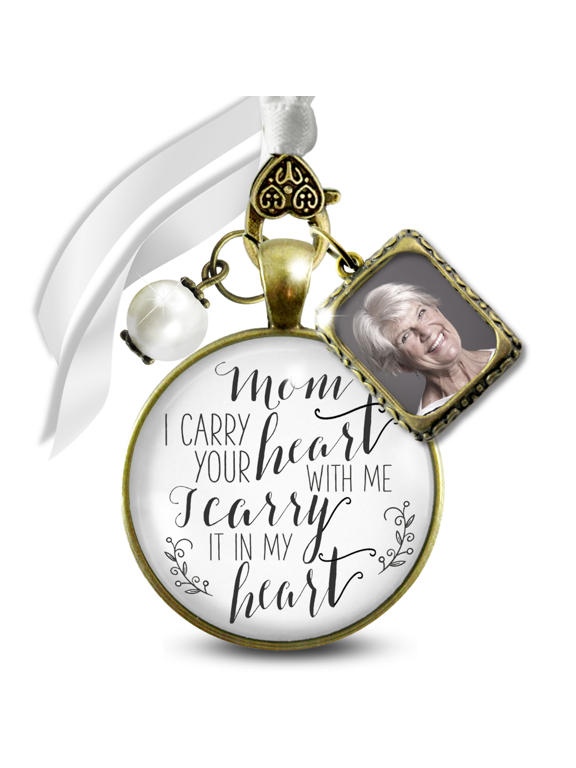 Memorial Wedding Bouquet Charm for Bride Mom and Dad You Walk Beside Me Every Day Silver White Pendant Multi Photo Frame 2 Frames