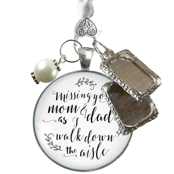 Bouquet Charm Mom Dad Parents Bride Wedding White Silver Gutsy Goodness Memory 2 Photo Frame