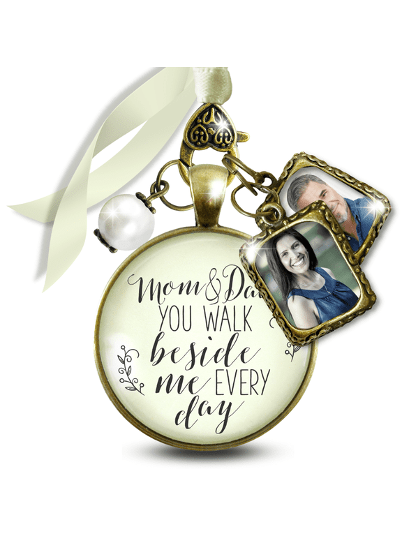 Bouquet Charm Mom Dad Remembrance Parents Memory White Wedding Jewelry 2 Photo Frames