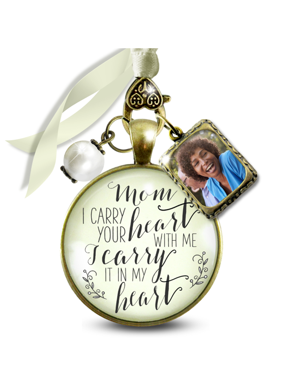 Bridal Bouquet Memorial Charm Missing You Mom and Dad As I Walk Bronze White Pendant Multi Photo Frame 2 Frames