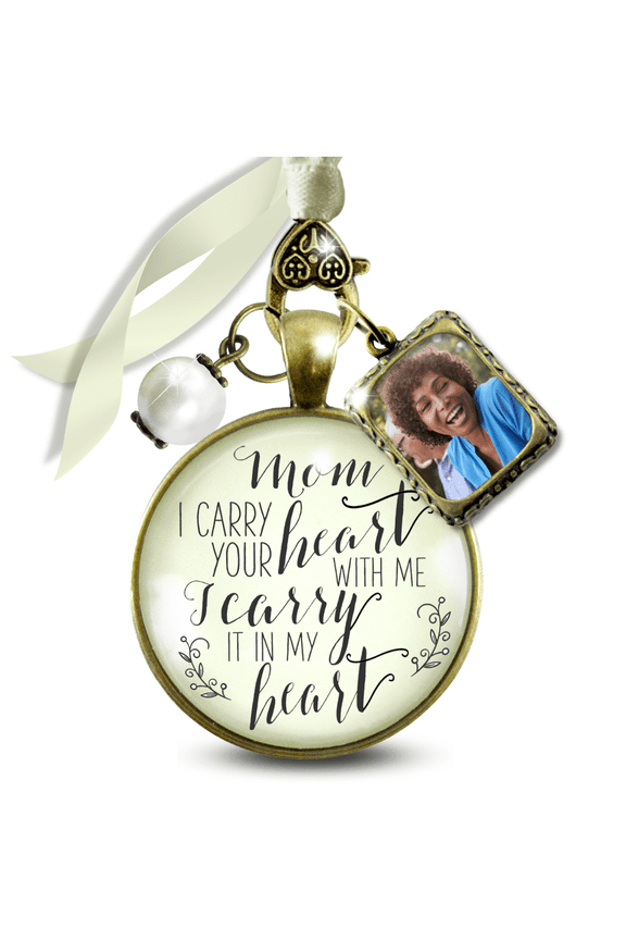 Bridal Bouquet Memorial Charm Missing You Mom and Dad As I Walk Bronze White Pendant Multi Photo Frame 2 Frames