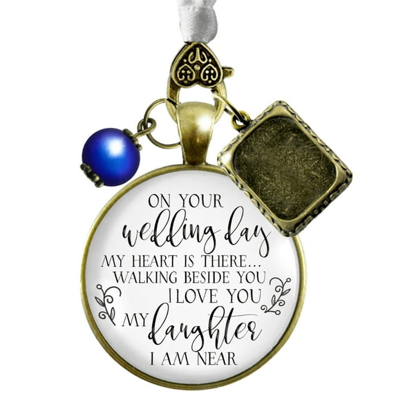 Bouquet Charm On Your Wedding Day Mom Dad White Blue Bridal Photo Memorial Frame