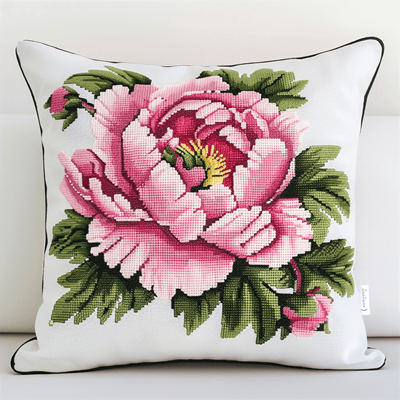 Bouquet Cross Stitch Pillow Kit DIY , 45X45CM , Cross Stitch Kits for Beginner (11 Count)