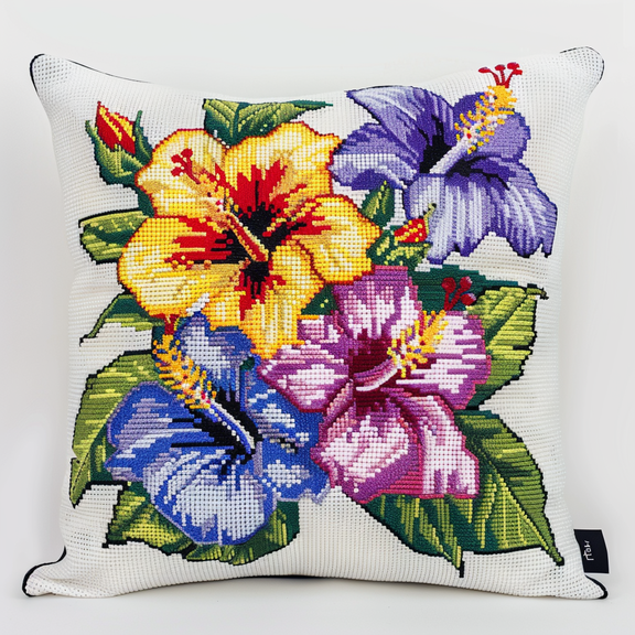 Bouquet Cross Stitch Pillowcases Kits , 45X45cm , Needlepoint Craft Set Handmade Craft for Sofa Home Decor (11 Count)