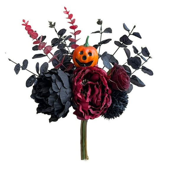 Bouquet-Fall Decor-Black Halloween Flowers Bouquet – Orange and Black Artificial for Halloween Home Decor Gothic Indoor Decoration Bathroom Kitchen Table Centerpiece Arrangement