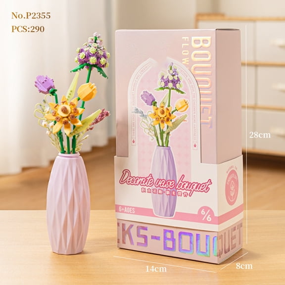 Bouquet Flower Mini Block Construction Set Particle Building Block Toy for Kids Boy 9 to 12 Year Old Adults Brick Christmas Gift