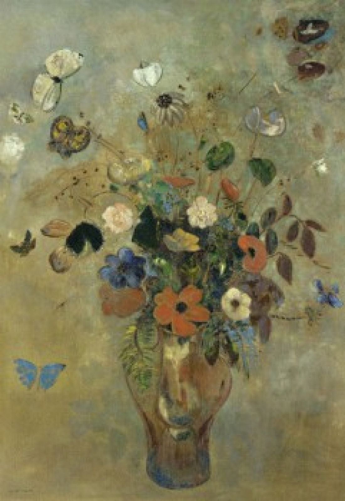 Bouquet of Flowers with Butterflies Odilon Redon (1840-1916French) Private Collection Bloch Santa Monica California Canvas Art - Odilon Redon (18 x 24)