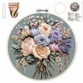 thumbnail image 1 of Bouquet Flowers Embroidery Kit for Beginners, Pre-Stamped Pattern Kits for Adults with Hoop, Easy to Follow Color Thread Needlework, 8'' Hoop for Wall Art, Home Decor (A), 1 of 6