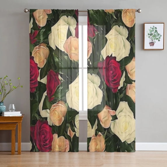 Bouquet Flowers Roses Window Tulle Curtains For Living Room Bedroom Hotel Luxury Decoration Sheer Curtains