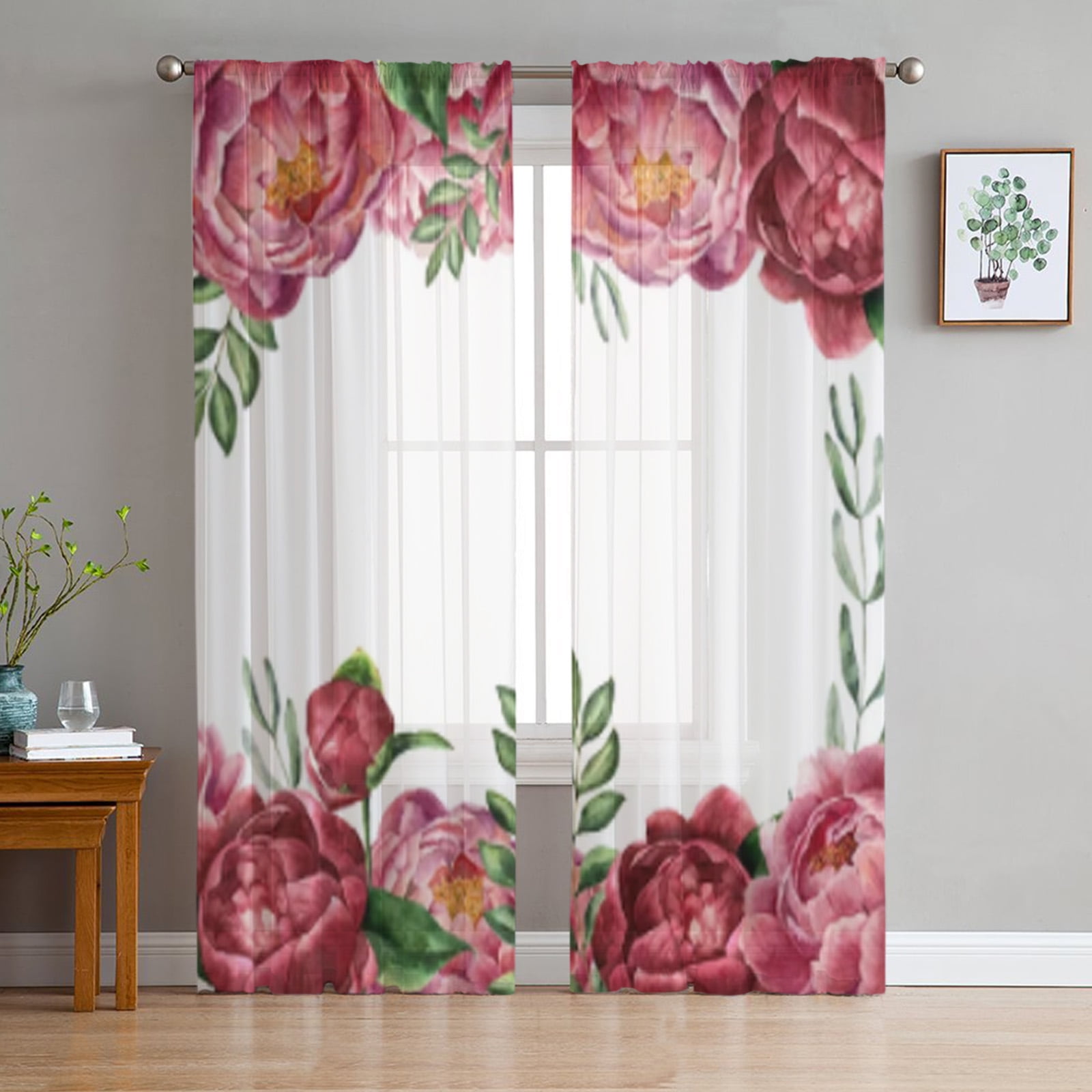Bouquet Flowers Roses Window Tulle Curtains For Living Room Bedroom