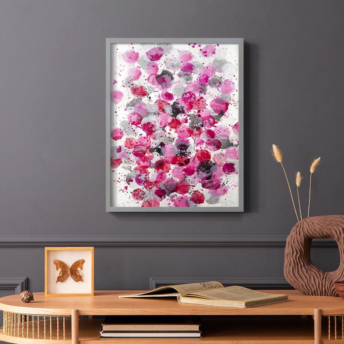 Bouquet Framed Print in Gray Solid Wood Framed Print No Nail Hanging