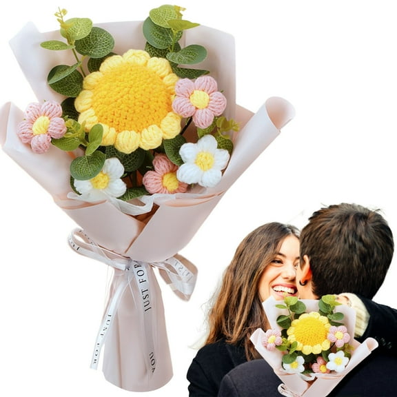 A Bouquet of Knitted Flowers Clearance! Crochet Flowers Rose Artificial Flower Bouquet Packaging Flowers Suitable for Family Table Decoration for Mother Valentine's Birthday Wedding