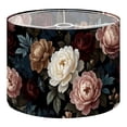 thumbnail image 1 of Bouquet Linen Drum Lampshades Vintage Floral Peony Rich Red Soft Pink Flowers Dark 13"x13"x10" Light Shade for Table Lamps Floor Lamp Shades Lampshade Replacement Assembly Required, 1 of 8