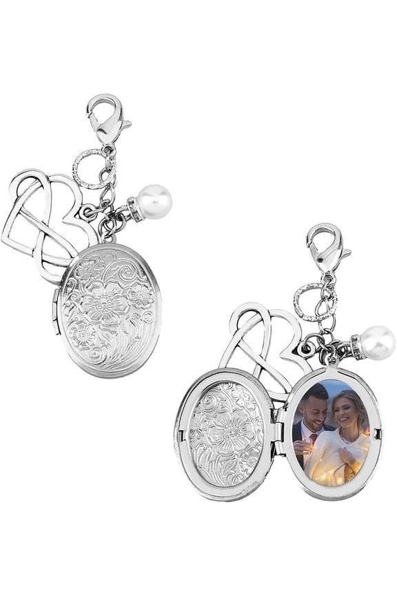 Bouquet Locket Photo Charms Wedding Picture Frame Oval 316 Stainless Steel Bride Photo Charms for Bridal Engagement Flower Decorations DIY