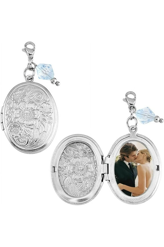 Bouquet Locket Photo Charms Wedding Picture Frame Oval 316 Stainless Steel Bride Photo Charms for Bridal Engagement Flower Decorations Gray