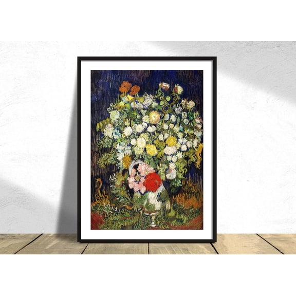 Bouquet Of Flowers In A Vase, Vincent Van Gogh| Vintage, Reproduction, Flower, Old Illustration, Floral Print #4020, Unframed Canvas Size 24x36