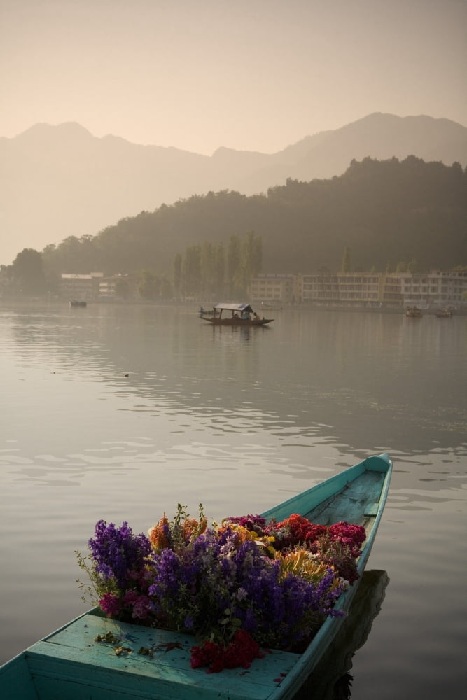 Bouquet Of Flowers In Bow Of Boat Dal Lake Srinagar Kashmir India Canvas Art - David DuChemin Design Pics (24 x 38)