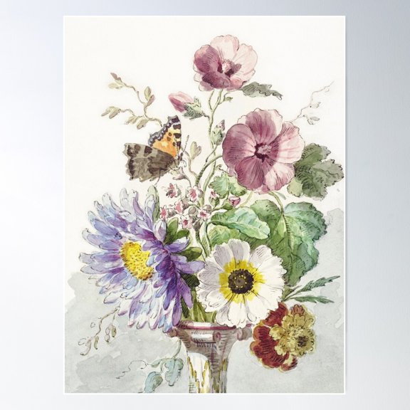 Bouquet Of Flowers With A Butterfly Poster Wall Art, Modern Wall Decor For Living Room Bedroom, 24x36 UNFRAMED