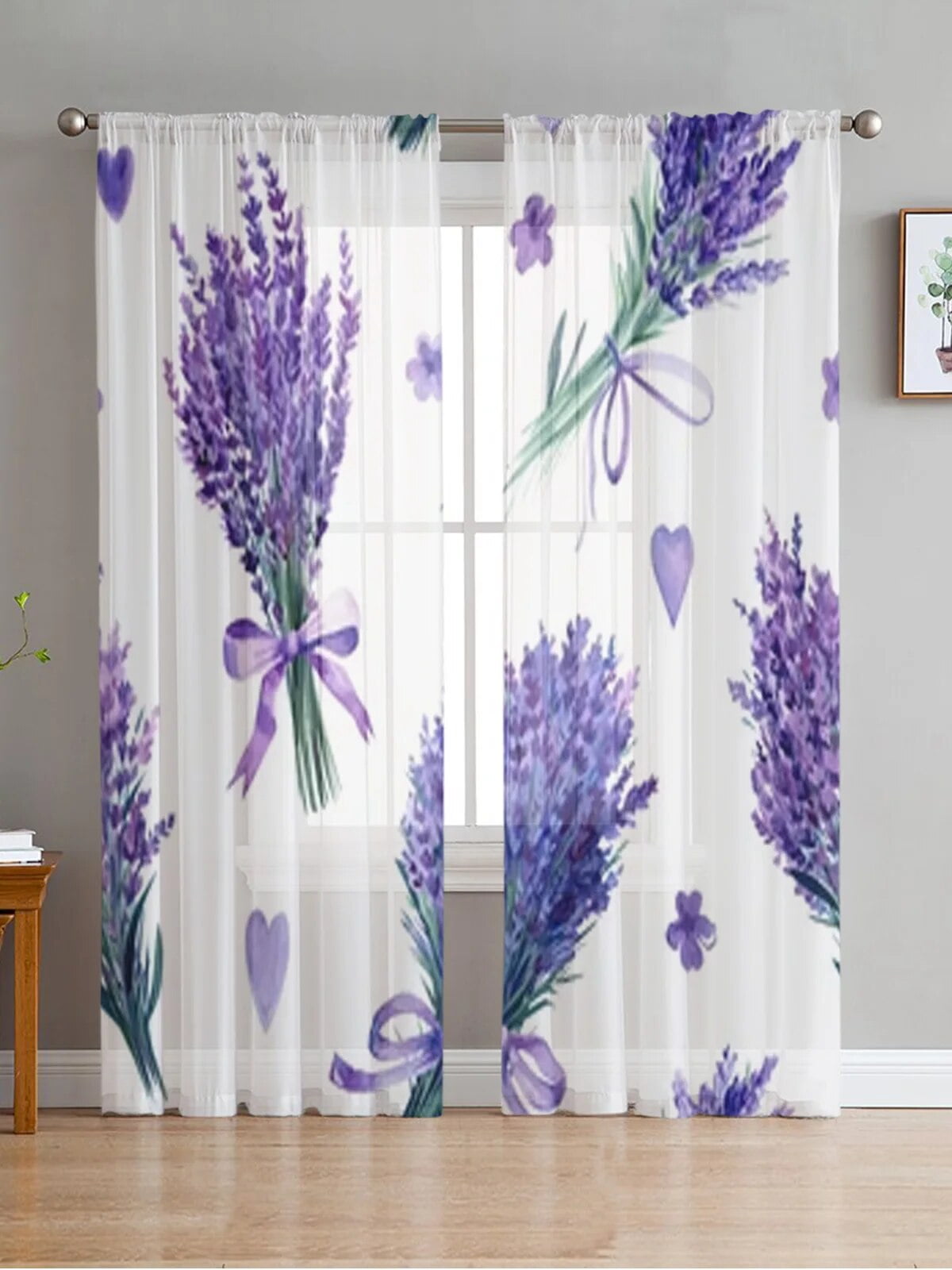 Bouquet Of Lavender Flowers Chiffon Sheer Curtains For Living Room