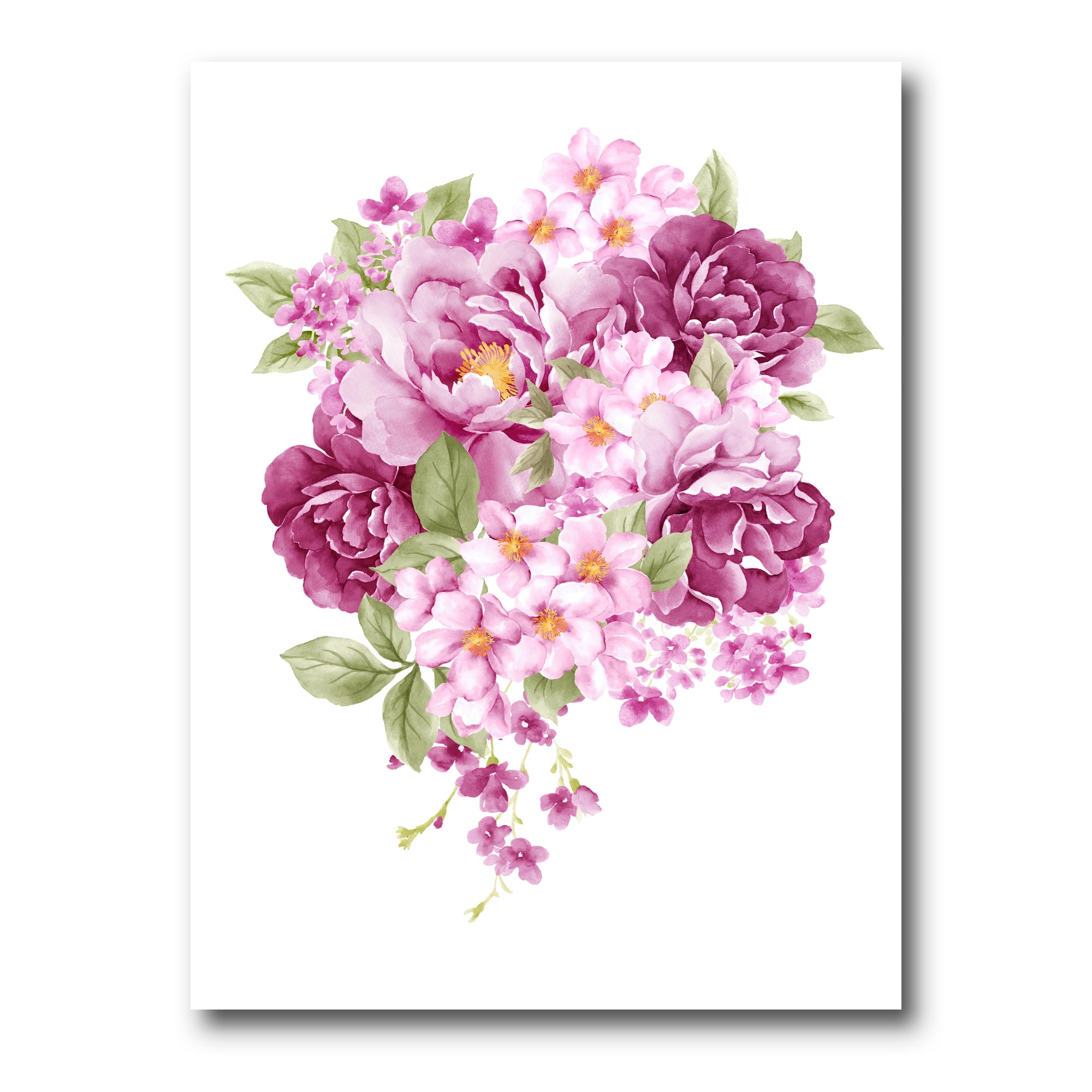 Bouquet Of Pink Retro Flowers 12 in x 8 in Painting Canvas Art Print, by Designart