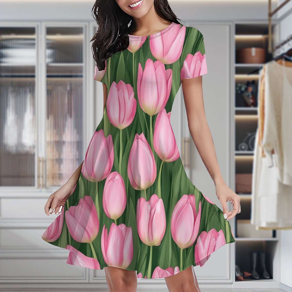 Bouquet Of Pink Tulips Flowers Women's Classic Swing Skater Dress — free download