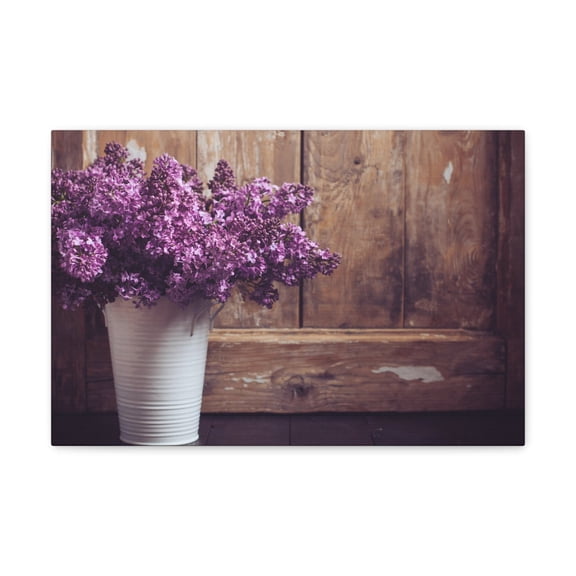 Bouquet Of Potted Lilac Flowers Rustic Wooden  Background Canvas Wall Art for Home Decor Ready-to-Hang