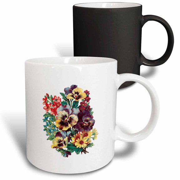3drose, Bouquet of Pretty Pansies, Daisies and Other Flowers, 11oz Magic Transforming Mug