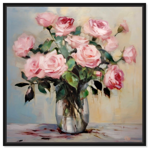 Bouquet Of Roses Canvas Flower Vase Glam Wall Art by Art Remedy, Black Frame, 12" x 12"