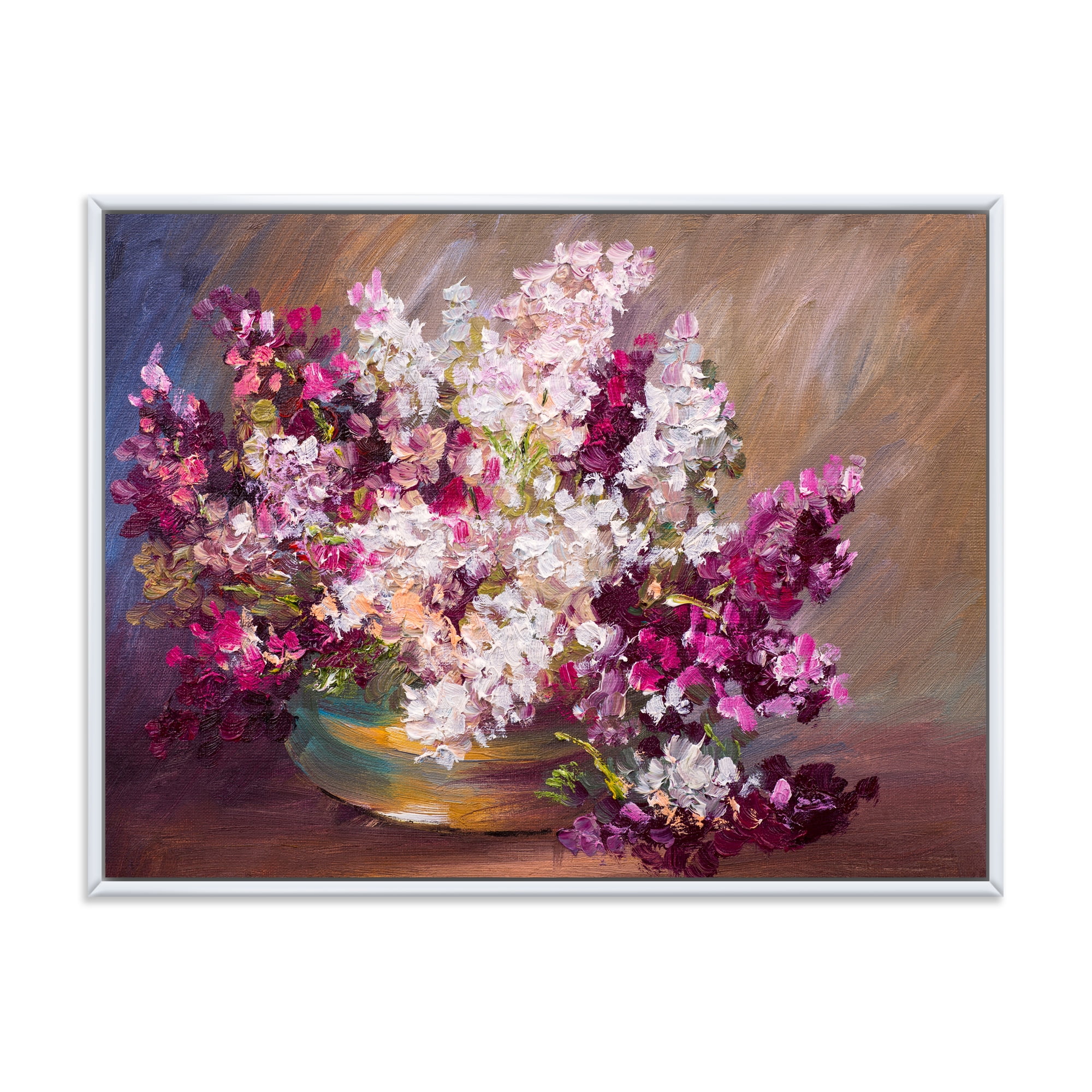 Bouquet Of Still Life Lilacs 20 in x 12 in Framed Painting Canvas Art Print, by Designart