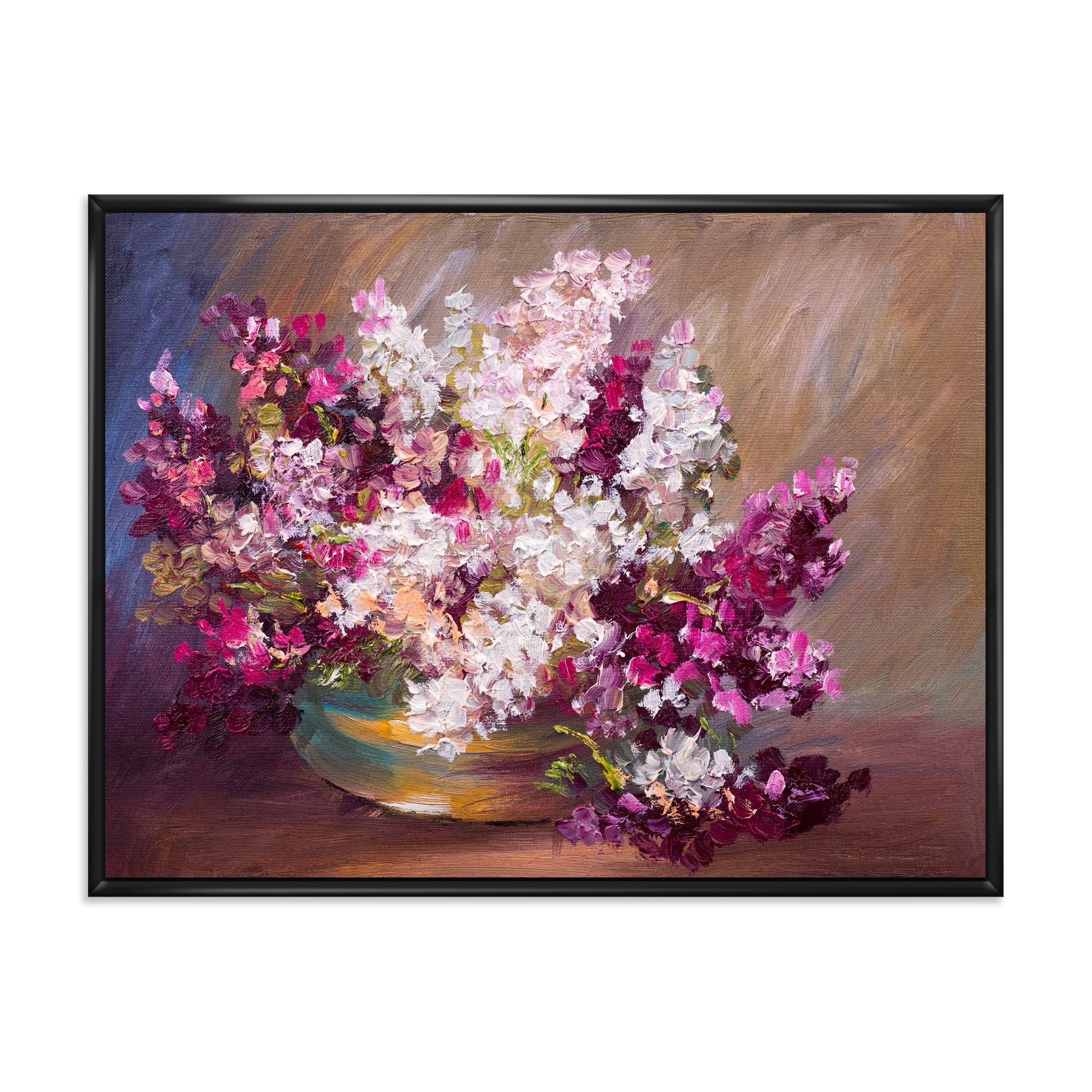 Bouquet Of Still Life Lilacs 32 in x 24 in Framed Painting Canvas Art Print, by Designart