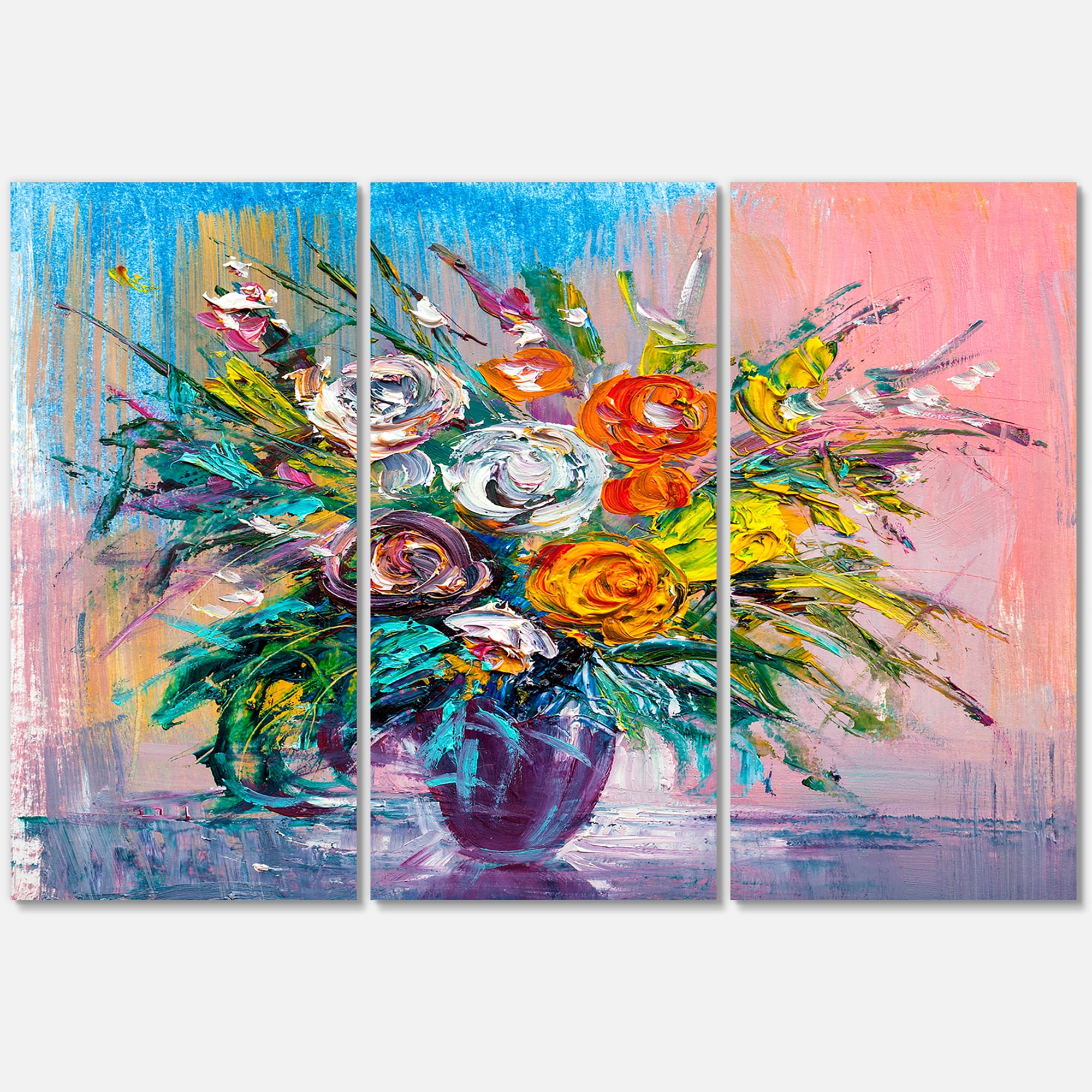 Bouquet Of Vibrant Colored Flowers 28 in x 36 in Painting Canvas Art Print, by Designart