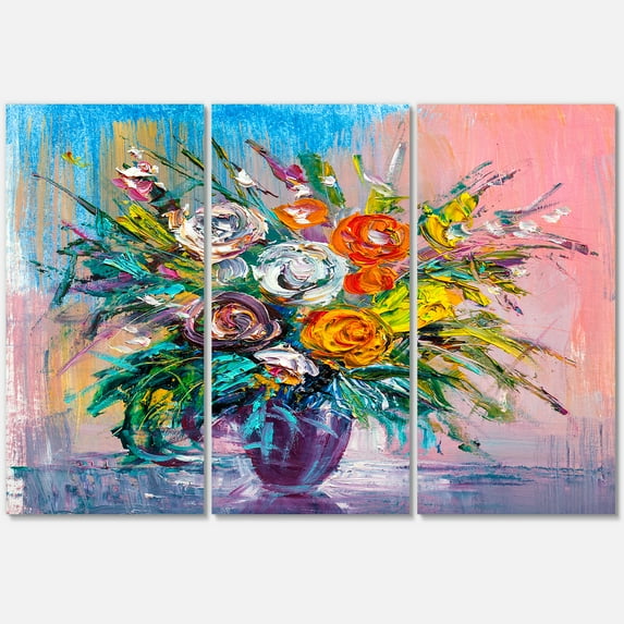 Bouquet Of Vibrant Colored Flowers 28 in x 36 in Painting Canvas Art Print, by Designart